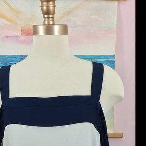 NEAR NEW I.N.C  NAVY + WHITE COLD SHOULDER TOP